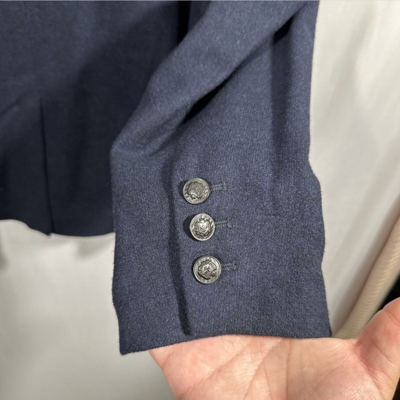 NEW $138 Foxcroft [ 16 ] Wool Faux Leather Trim Two-Button Blazer in Navy‎ - Picture 13 of 15
